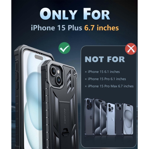 for iPhone 15 Plus Case: Military Grade Rugged Cell Phone Cover with Kickstand | Shockproof TPU Protection Bumper Matte Textured Design for iPhone 15