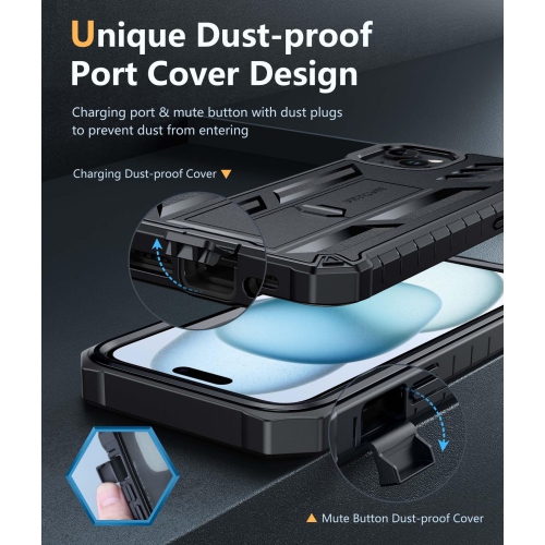 for iPhone 15 Plus Case: Military Grade Rugged Cell Phone Cover with Kickstand | Shockproof TPU Protection Bumper Matte Textured Design for iPhone 15