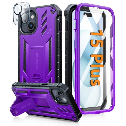 for iPhone 15 Plus Case: Military Grade Rugged Cell Phone Cover with Kickstand | Shockproof TPU Protection Bumper Matte Textured Design for iPhone 15