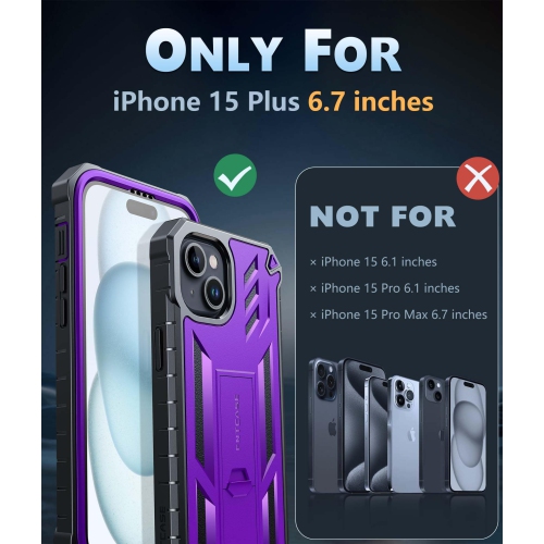 for iPhone 15 Plus Case: Military Grade Rugged Cell Phone Cover with Kickstand | Shockproof TPU Protection Bumper Matte Textured Design for iPhone 15