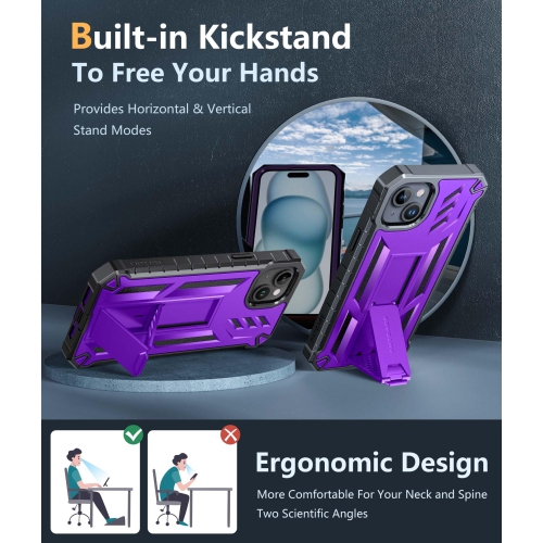 for iPhone 15 Plus Case: Military Grade Rugged Cell Phone Cover with Kickstand | Shockproof TPU Protection Bumper Matte Textured Design for iPhone 15