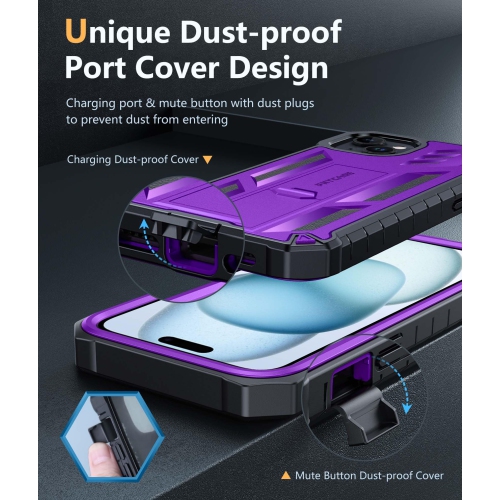 for iPhone 15 Plus Case: Military Grade Rugged Cell Phone Cover with Kickstand | Shockproof TPU Protection Bumper Matte Textured Design for iPhone 15