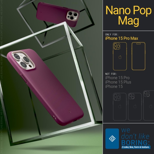 Nano Pop Mag for iPhone 15 Pro Max Case 5G Dual Layer Silicone Case Compatible with Magsafe Military Grade Drop Tested - Burgundy Bean
