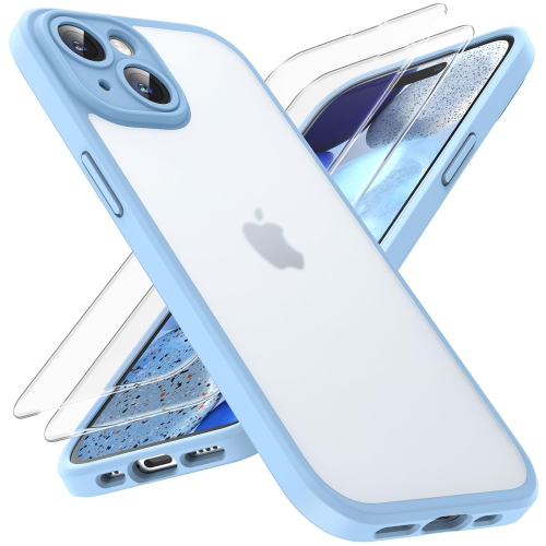 HLD  for Iphone 15 Case \w 2 Pack Screen Protector, Upgraded Full Camera Protection Shockproof Protection Translucent Matte Hard Back for Iphone 15