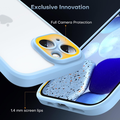 for iPhone 15 Case with 2 Pack Screen Protector, Upgraded Full Camera Protection Shockproof Protection Translucent Matte Hard Back for iPhone 15