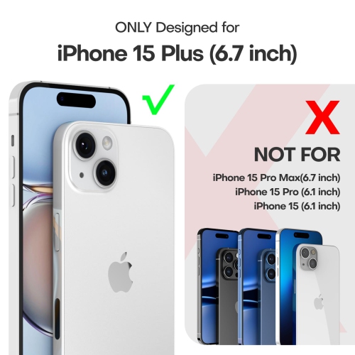 for iPhone 15 Plus Case, 5 in 1 1X Clear Case Not-Yellowing with 2X Tempered Glass Screen Protector + 2X Camera Lens Protector, Militarized Drop