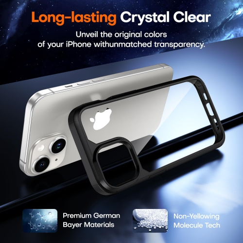 for iPhone 15 Plus Case, 5 in 1 1X Clear Case Not-Yellowing with 2X Tempered Glass Screen Protector + 2X Camera Lens Protector, Militarized Drop