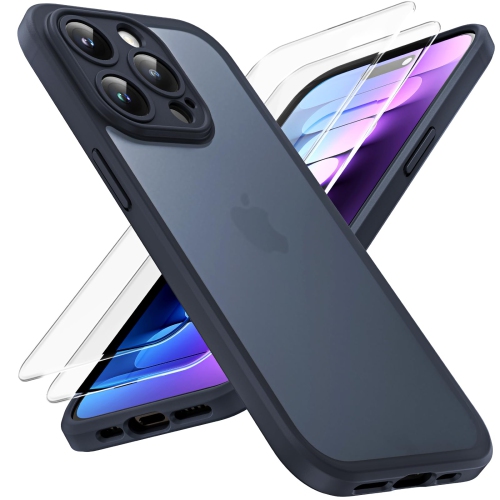 HLD  for Iphone 15 Pro Max Case \w 2 Pack Screen Protector, Upgraded Full Camera Protection Shockproof Protection Translucent Matte Hard Back For