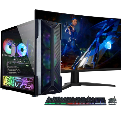 AQVIN-AQ20 Desktop Computer Tower Gaming PC - New 24 inch Curved Gaming Monitor - Only at Best Buy