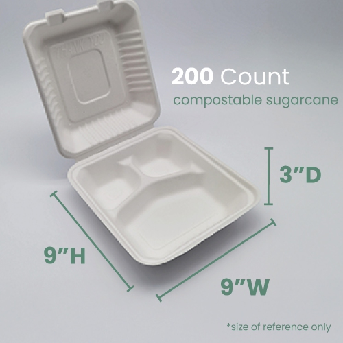 200-Count Single Compartment Hinged White Take Out Containers - 9"