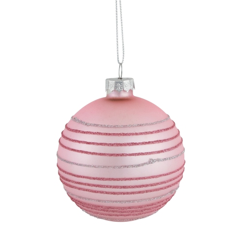 Glitter Striped Glass Christmas Ball Ornaments - 3" - Pink - 4ct