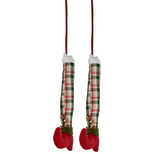 Set of 2 Red and Green Plaid Plush Elf Leg Christmas Picks 30"