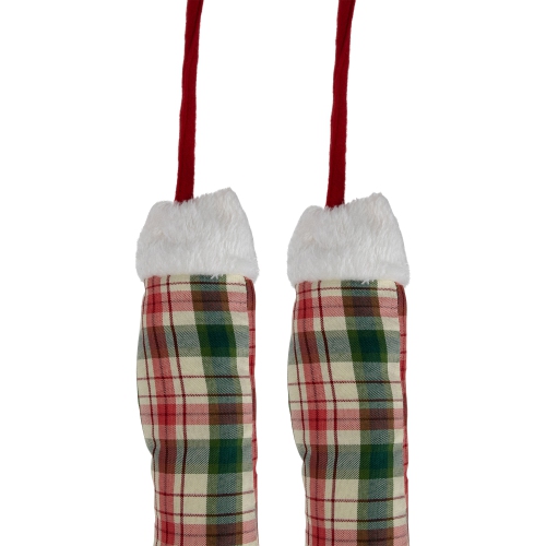Set of 2 Red and Green Plaid Plush Elf Leg Christmas Picks 30"
