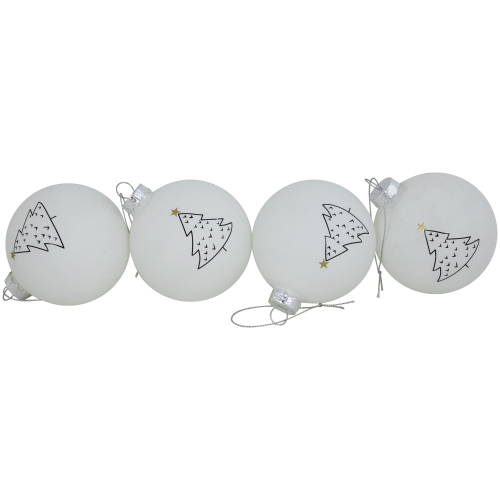 Matte Christmas Tree Glass Ball Ornaments - 3" - White - 4ct