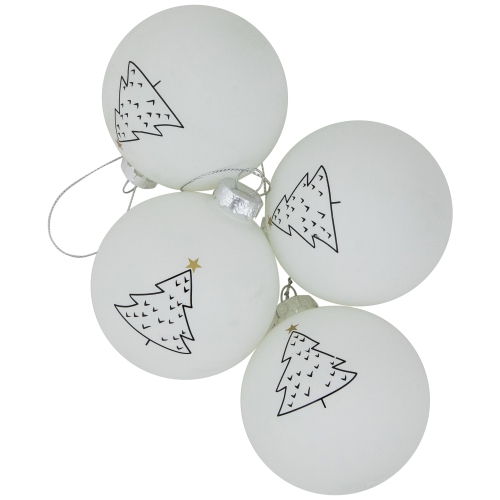 Matte Christmas Tree Glass Ball Ornaments - 3" - White - 4ct