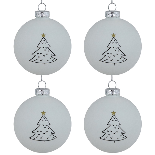 Matte Christmas Tree Glass Ball Ornaments - 3" - White - 4ct