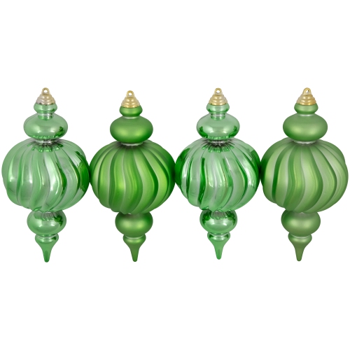 Commercial Size Shatterproof 2-Finish Finial Christmas Ornaments - Green -10" - 4ct