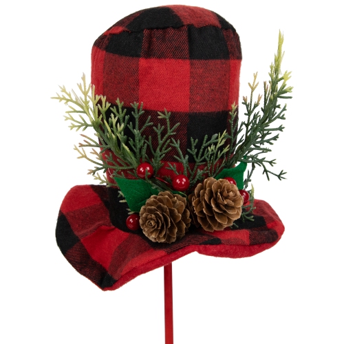 Set of 4 Red and Black Plaid Plush Winter Hat Christmas Picks 15"