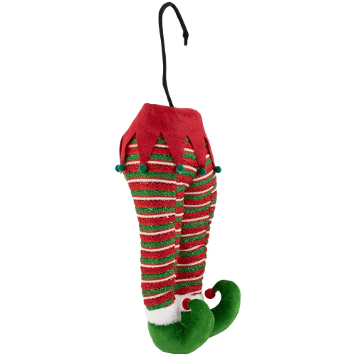 19" Red and Green Striped Elf Legs Christmas Decoration