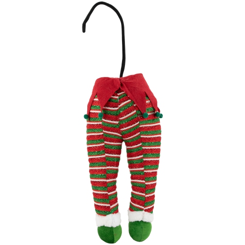 19" Red and Green Striped Elf Legs Christmas Decoration