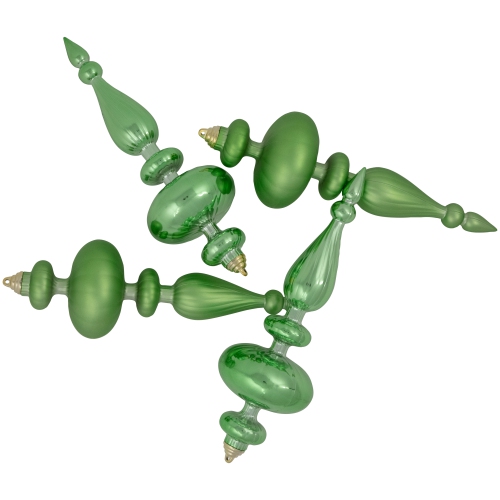 Commercial Size 2-Finish Christmas Finial Shatterproof Ornaments - Green -12" - 4ct
