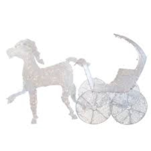 57" Pre-Lit White 3D Horse and Carriage Christmas Yard Decor