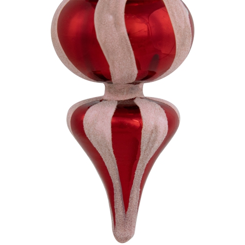 Shiny Red and Frosted Striped Candy Cane Finial Glass Christmas Ornament - 5.5"