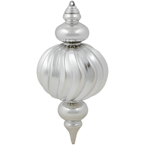 Commercial Size Shatterproof 2-Finish Finial Christmas Ornaments - Silver -10" - 4ct