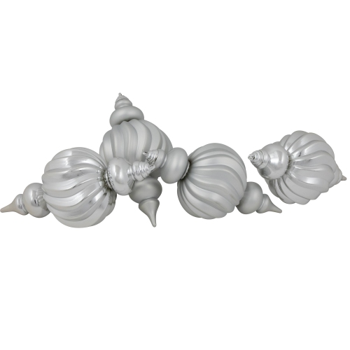 Commercial Size Shatterproof 2-Finish Finial Christmas Ornaments - Silver -10" - 4ct