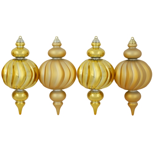 Commercial Size Shatterproof 2-Finish Finial Christmas Ornaments - Gold -10" - 4ct