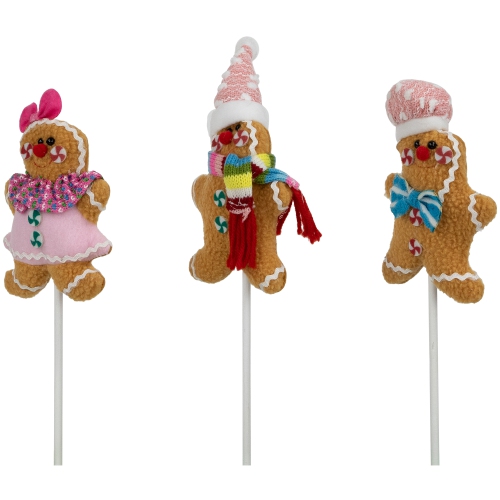 Plush Gingerbread Christmas Picks - 10" - Set of 3