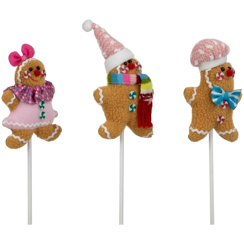 Plush Gingerbread Christmas Picks - 10" - Set of 3