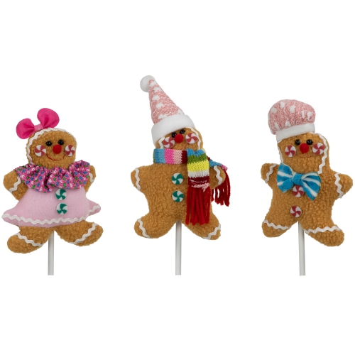 Plush Gingerbread Christmas Picks - 10" - Set of 3