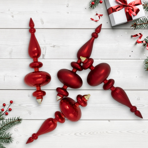 Commercial Size 2-Finish Christmas Finial Shatterproof Ornaments - Red -12" - 4ct