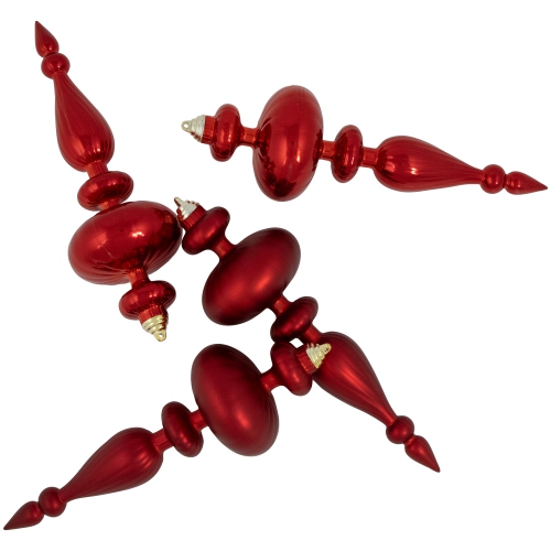 Commercial Size 2-Finish Christmas Finial Shatterproof Ornaments - Red -12" - 4ct