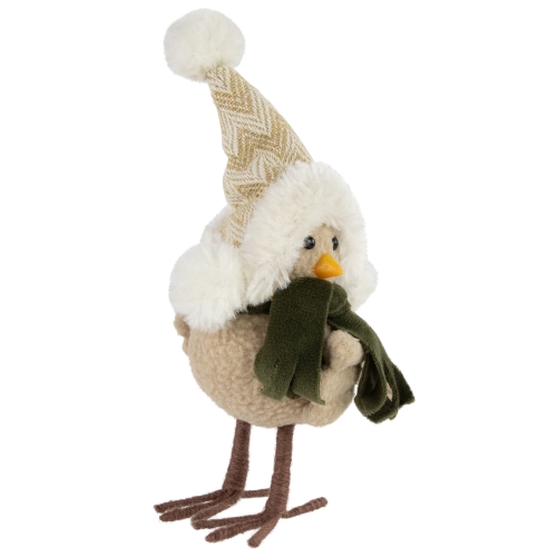 Plush Left Facing Standing Bird in Winter Apparel Christmas Figurine - 9"
