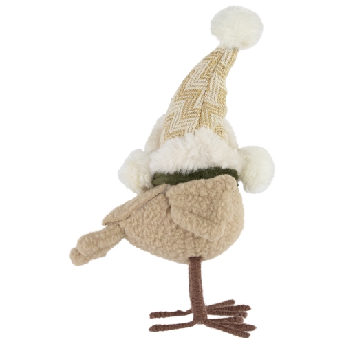 Plush Left Facing Standing Bird in Winter Apparel Christmas Figurine - 9"