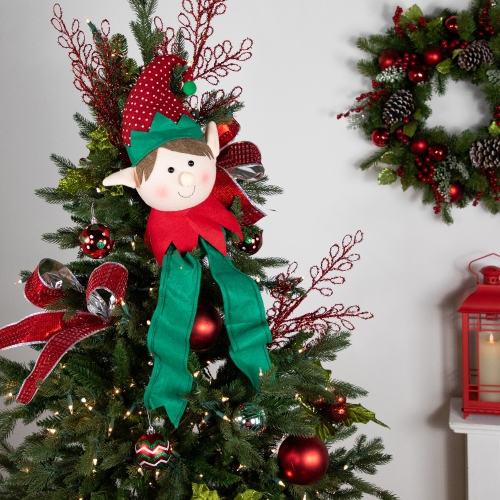 16" Plush Red and Green Elf Christmas Tree Topper, Unlit