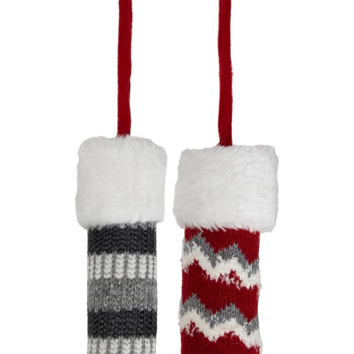 Set of 2 Gray and Red Plush Elf Leg Christmas Picks 30"