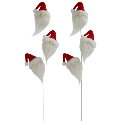 NORTHLIGHT  Set Of 2 Plush And White Santa Gnome Christmas Picks 27" In Red