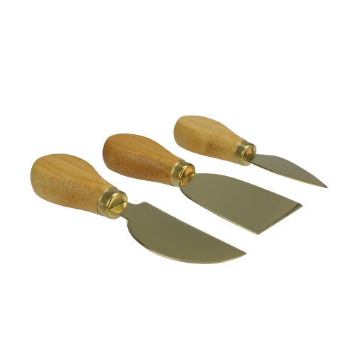Set of 3 Golden Cheese Knives with Bamboo Handle 5"