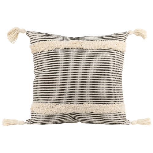 Image 1 of 6.. 17" Beige and Black Striped Square Throw Pillow with Tassels