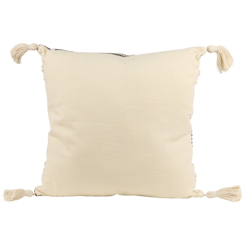 Coussin décoratif carré rayé beige et noir de 17 po avec pampilles