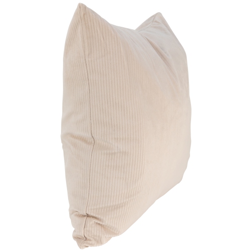 Coussin décoratif carré texturé en velours côtelé crème, 18 po