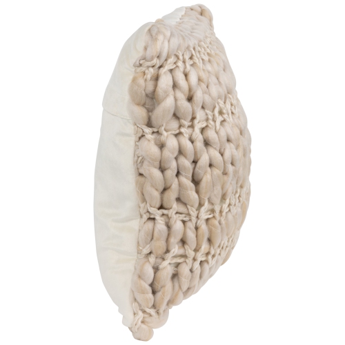 Coussin décoratif carré en tricot kaki géant de 16 po avec dossier en velours