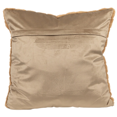 Coussin décoratif carré à motif écossais en fausse fourrure, lapin kaki, 18 po