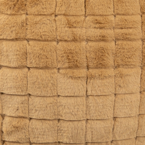 Coussin décoratif carré à motif écossais en fausse fourrure, lapin kaki, 18 po