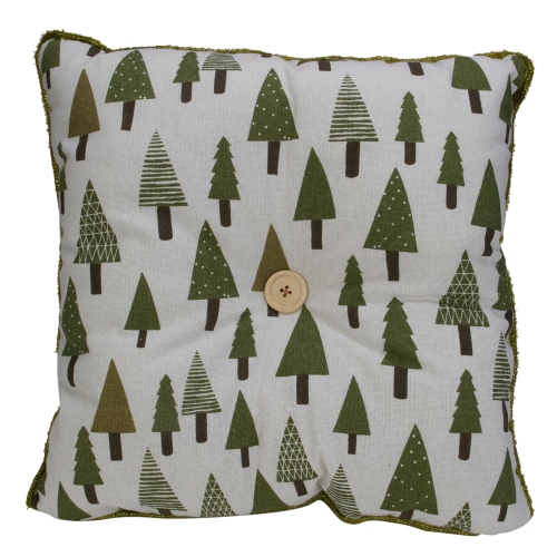 Woodland Trees Christmas Throw Pillow - 15"- Green and White