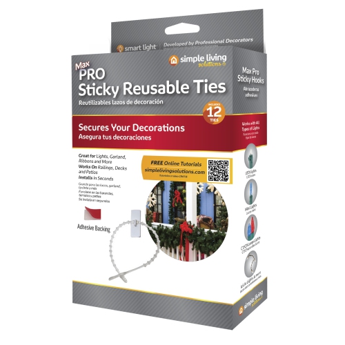 Set of 12 Sticky Reusable Ties with Clip Hooks 2"