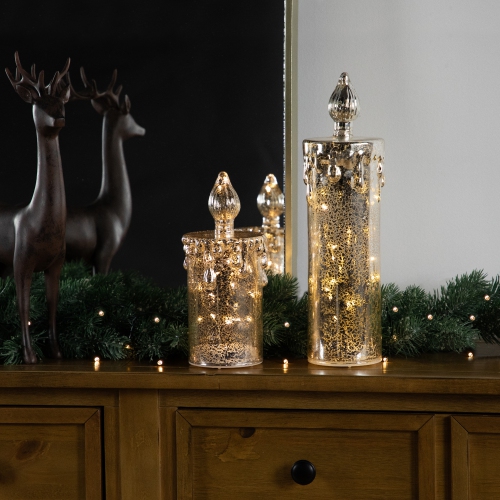 LED Lighted Dripping Mercury Candle Christmas Decoration - 8.75" - Gold